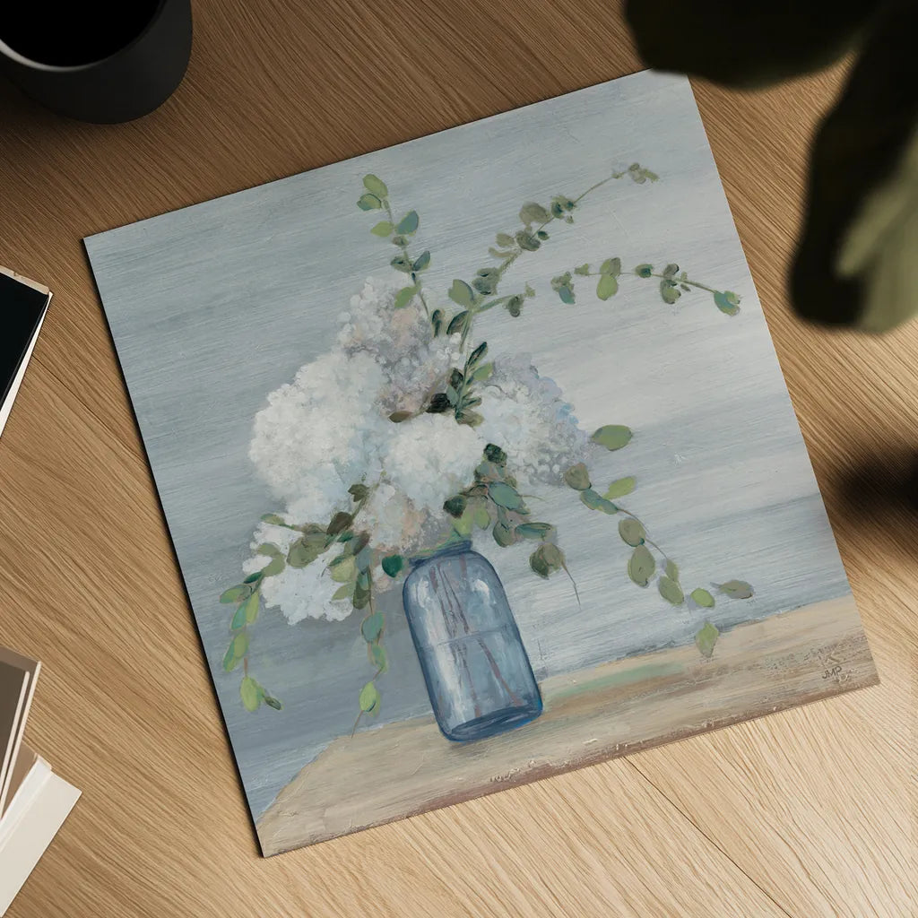 Morning Bouquet Navy Crop by Julia Purinton. Shown as a detailed flat fine art print, highlighting archival giclee quality. Available as an archival giclee rolled canvas, fine art paper, or poster print. SKU 52472a.