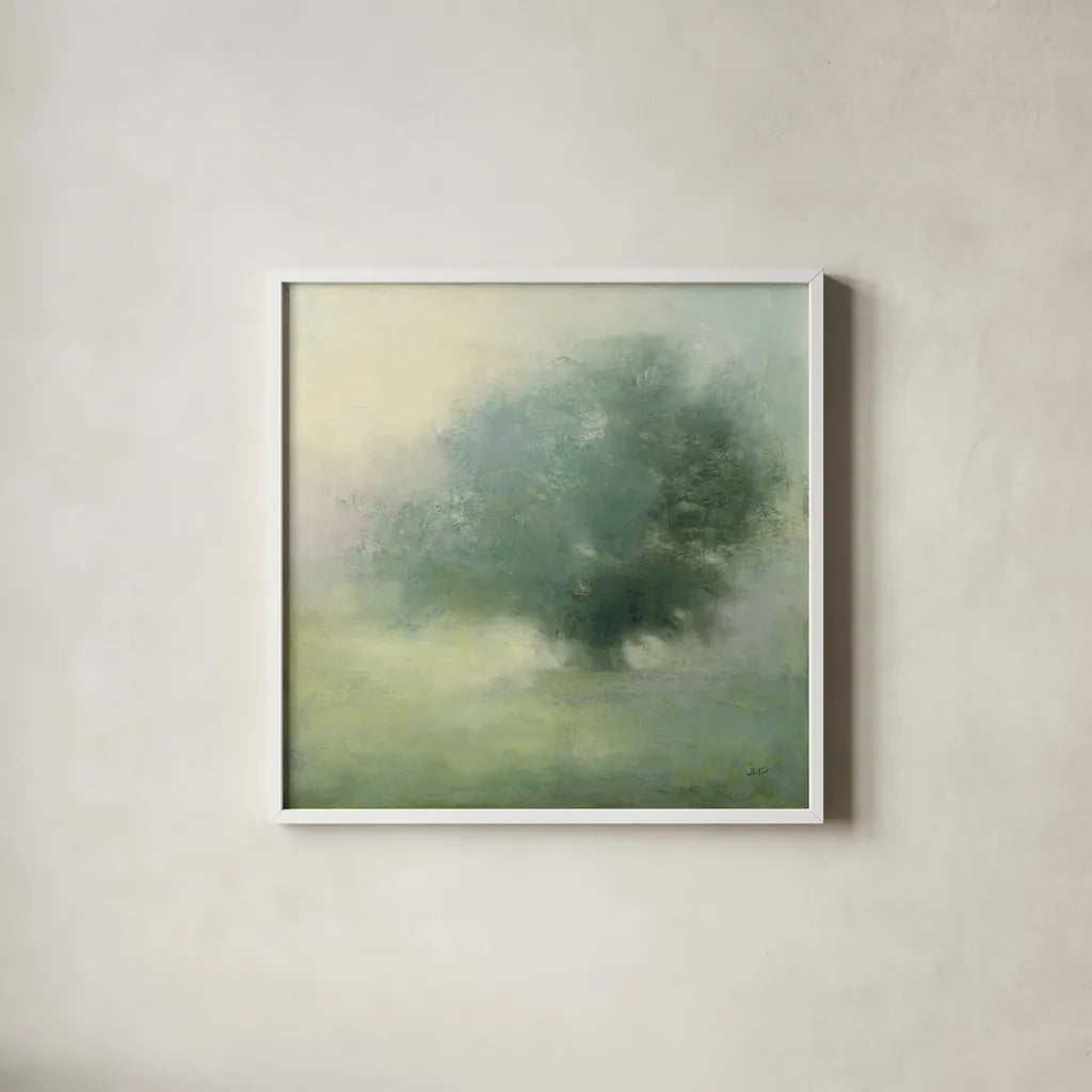Morning Haze by Julia Purinton. Shown in a crisp white glass frame for a clean and minimalist style. Available as an archival giclee rolled canvas, fine art paper, or poster print. SKU 62757a.