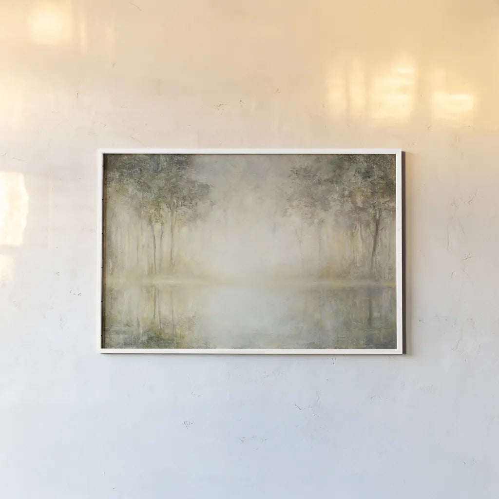 Morning Mist by Julia Purinton. shown as a paper print in a white frame. Available as a archival giclee rolled canvas, fine art paper, or poster print. SKU 27597i.