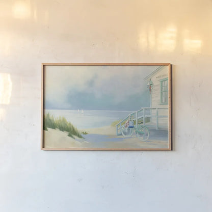 Morning Ride to the Beach by Julia Purinton. shown as a paper print in a natural frame. Available as a archival giclee rolled canvas, fine art paper, or poster print. SKU 46970i.