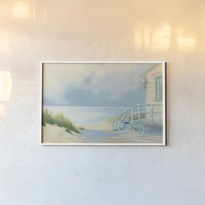 Morning Ride to the Beach by Julia Purinton. shown as a paper print in a white frame. Available as a archival giclee rolled canvas, fine art paper, or poster print. SKU 46970i.