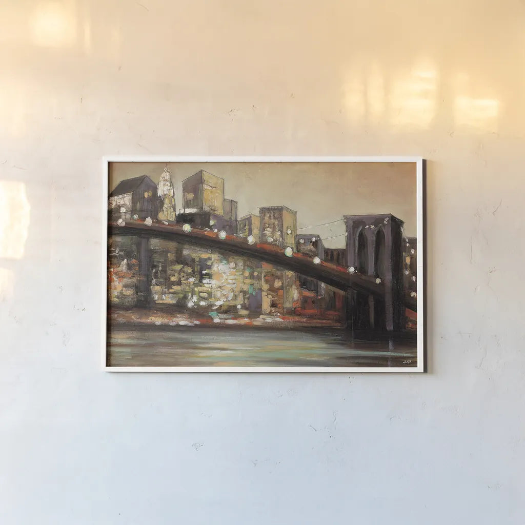 NYC After Hours Crop by Julia Purinton. shown as a paper print in a white frame. Available as a archival giclee rolled canvas, fine art paper, or poster print. SKU 14686i.