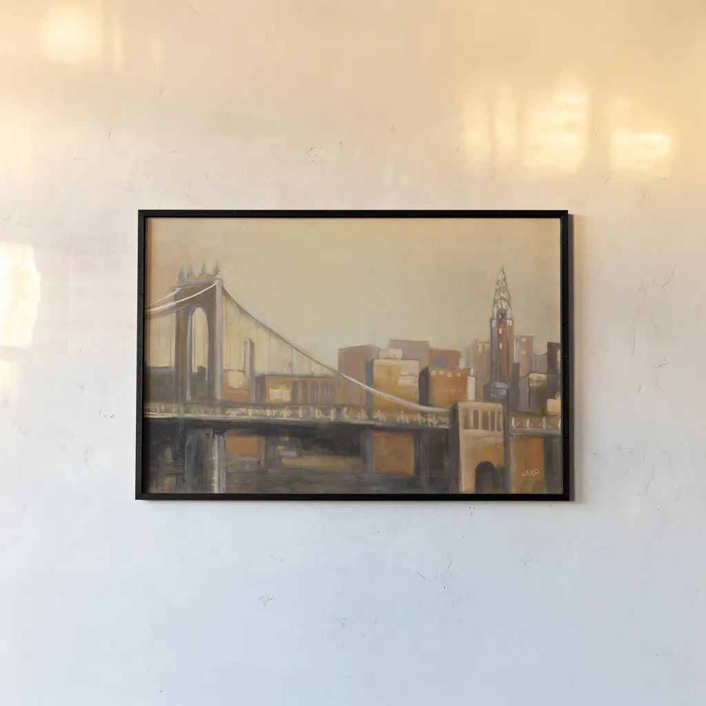 NYC Dawn Crop by Julia Purinton. shown as a paper print in a black flame. Available as a archival giclee rolled canvas, fine art paper, or poster print. SKU 20875i.