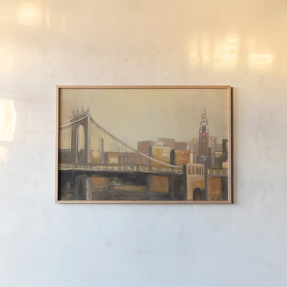 NYC Dawn Crop by Julia Purinton. shown as a paper print in a natural frame. Available as a archival giclee rolled canvas, fine art paper, or poster print. SKU 20875i.