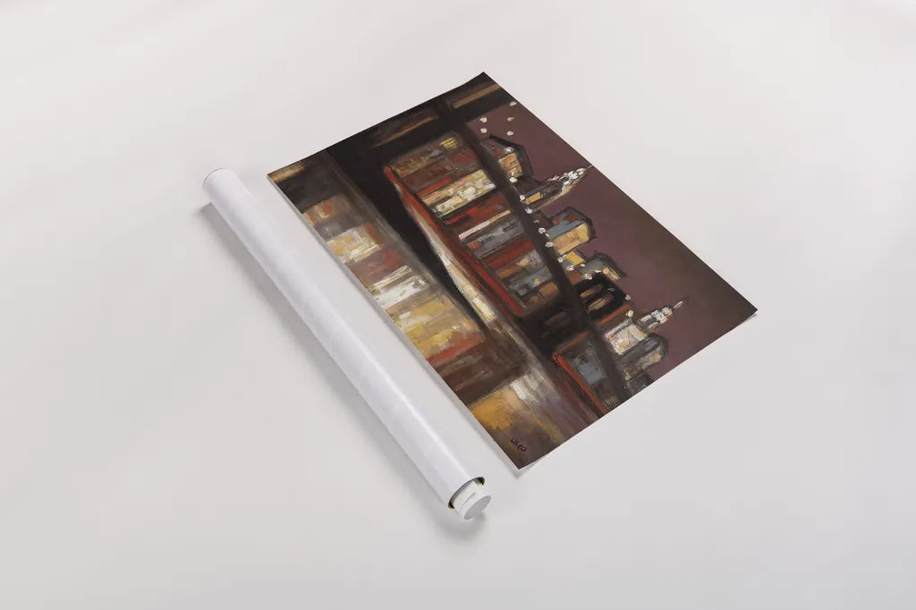 NYC Nitetime Crop by Julia Purinton. shown as a rolled paper print. Available as archival giclee rolled canvas, fine art paper, or poster print. SKU 17262i.