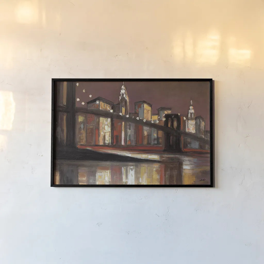 NYC Nitetime Crop by Julia Purinton. shown as a paper print in a black flame. Available as a archival giclee rolled canvas, fine art paper, or poster print. SKU 17262i.