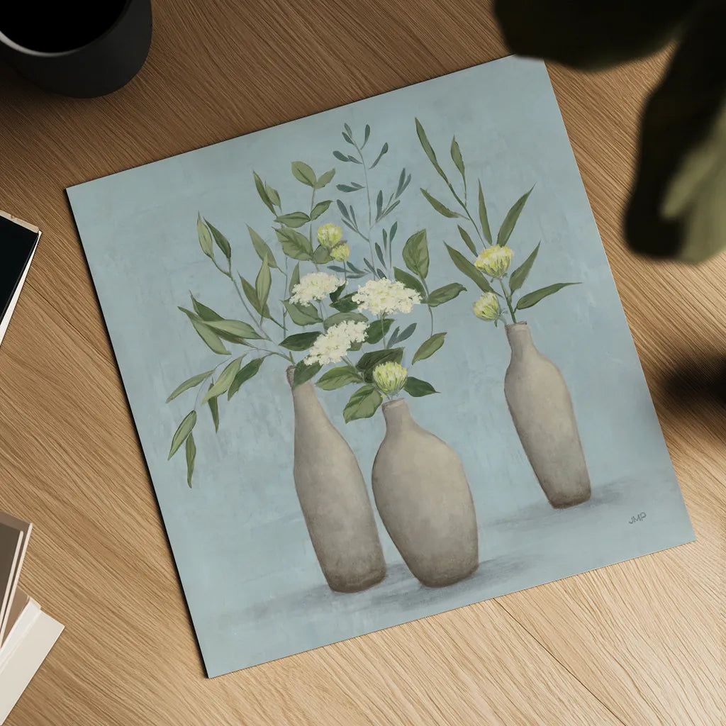 Natural Bouquet I Blue by Julia Purinton. Shown as a detailed flat fine art print, highlighting archival giclee quality. Available as an archival giclee rolled canvas, fine art paper, or poster print. SKU 57584a.