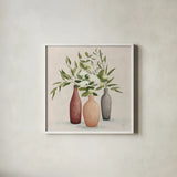 Natural Bouquet I Gray v2 by Julia Purinton. Shown in a crisp white glass frame for a clean and minimalist style. Available as an archival giclee rolled canvas, fine art paper, or poster print. SKU 83562a.