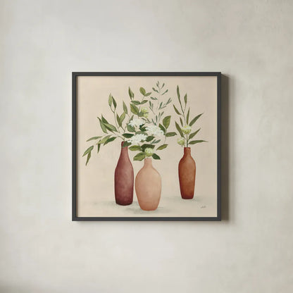 Natural Bouquet I Light by Julia Purinton. Shown in a sleek black glass frame for a contemporary gallery look. Available as an archival giclee rolled canvas, fine art paper, or poster print. SKU 67040a.