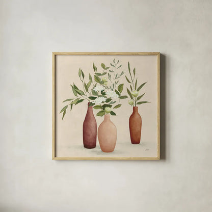 Natural Bouquet I Light by Julia Purinton. Shown in a natural wood glass frame for a timeless modern aesthetic. Available as an archival giclee rolled canvas, fine art paper, or poster print. SKU 67040a.