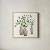 Natural Bouquet I White by Julia Purinton. Shown in a natural wood glass frame for a timeless modern aesthetic. Available as an archival giclee rolled canvas, fine art paper, or poster print. SKU 57588a.