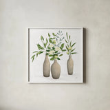 Natural Bouquet I White by Julia Purinton. Shown in a crisp white glass frame for a clean and minimalist style. Available as an archival giclee rolled canvas, fine art paper, or poster print. SKU 57588a.