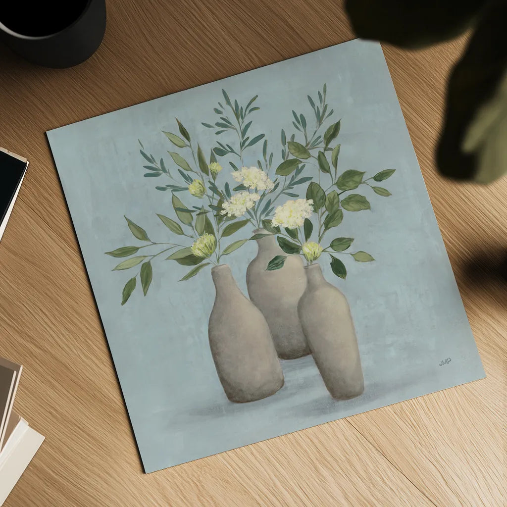 Natural Bouquet II Blue by Julia Purinton. Shown as a detailed flat fine art print, highlighting archival giclee quality. Available as an archival giclee rolled canvas, fine art paper, or poster print. SKU 57585a.