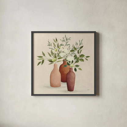 Natural Bouquet II Light by Julia Purinton. Shown in a sleek black glass frame for a contemporary gallery look. Available as an archival giclee rolled canvas, fine art paper, or poster print. SKU 67041a.