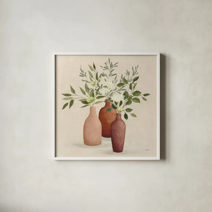 Natural Bouquet II Light by Julia Purinton. Shown in a crisp white glass frame for a clean and minimalist style. Available as an archival giclee rolled canvas, fine art paper, or poster print. SKU 67041a.