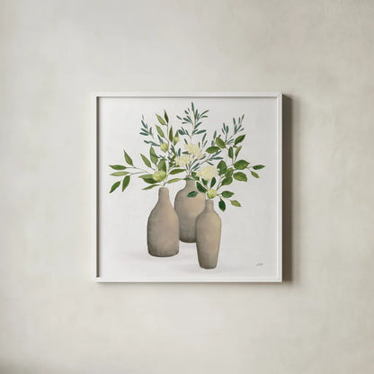 Natural Bouquet II White by Julia Purinton. Shown in a crisp white glass frame for a clean and minimalist style. Available as an archival giclee rolled canvas, fine art paper, or poster print. SKU 57589a.