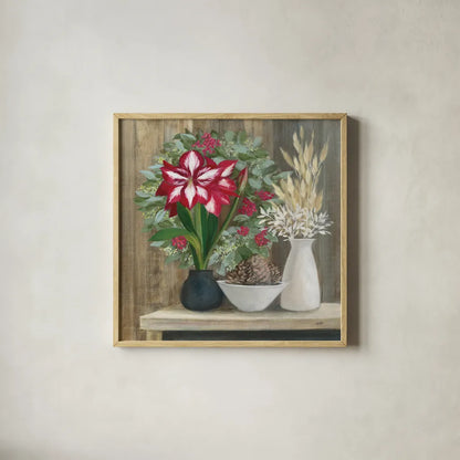 Natural Holiday by Julia Purinton. Shown in a natural wood glass frame for a timeless modern aesthetic. Available as an archival giclee rolled canvas, fine art paper, or poster print. SKU 75427a.