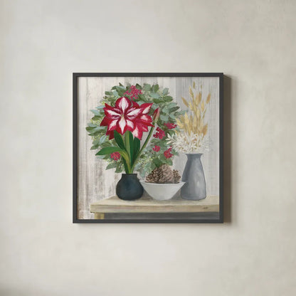 Natural Holiday Light by Julia Purinton. Shown in a sleek black glass frame for a contemporary gallery look. Available as an archival giclee rolled canvas, fine art paper, or poster print. SKU 79932a.