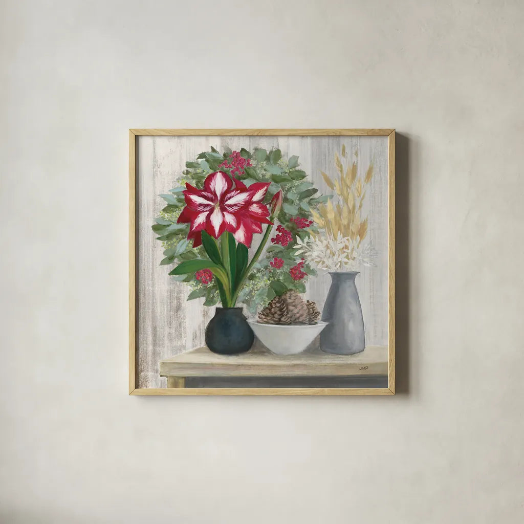 Natural Holiday Light by Julia Purinton. Shown in a natural wood glass frame for a timeless modern aesthetic. Available as an archival giclee rolled canvas, fine art paper, or poster print. SKU 79932a.