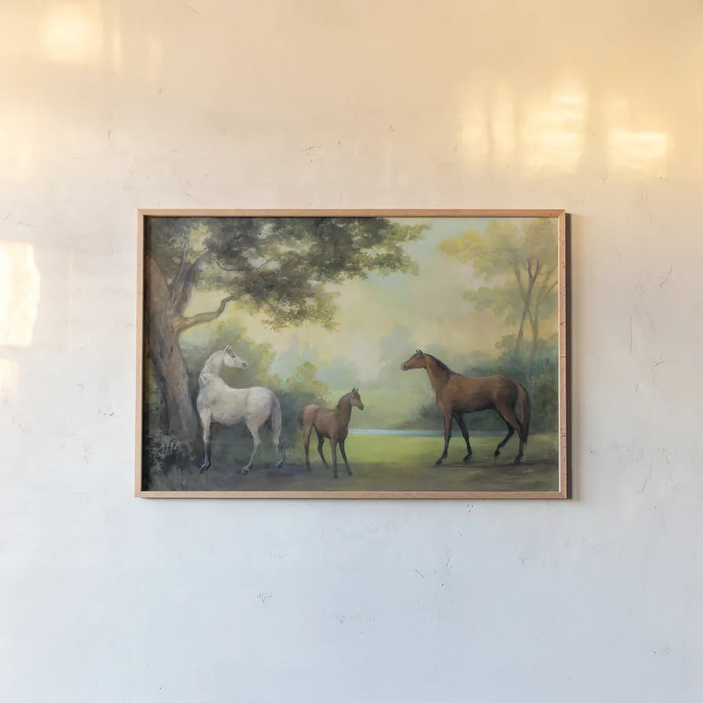 Near the Pasture by Julia Purinton. shown as a paper print in a natural frame. Available as a archival giclee rolled canvas, fine art paper, or poster print. SKU 78728i.
