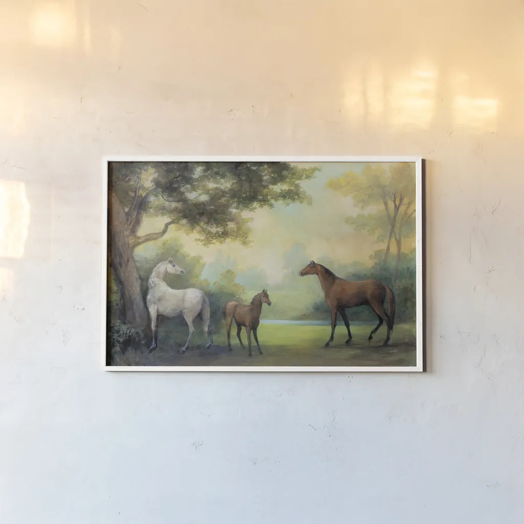 Near the Pasture by Julia Purinton. shown as a paper print in a white frame. Available as a archival giclee rolled canvas, fine art paper, or poster print. SKU 78728i.