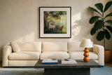 Near the Pasture Crop by Julia Purinton. Displayed in a glass frame with matte in a clean modern living room. Available as an archival giclee rolled canvas, fine art paper, or poster print. SKU 78728a.