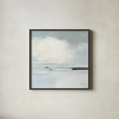 Neutral Horizon I by Julia Purinton. Shown in a sleek black glass frame for a contemporary gallery look. Available as an archival giclee rolled canvas, fine art paper, or poster print. SKU 60617a.