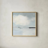 Neutral Horizon I by Julia Purinton. Shown in a natural wood glass frame for a timeless modern aesthetic. Available as an archival giclee rolled canvas, fine art paper, or poster print. SKU 60617a.