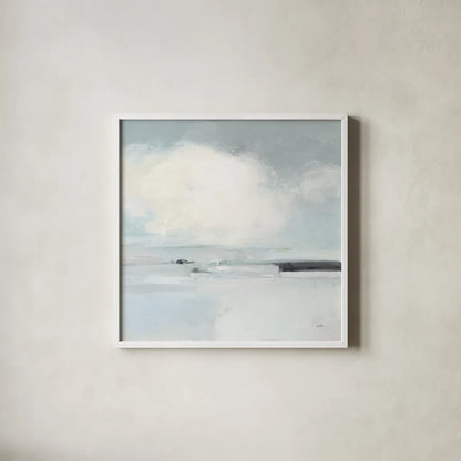 Neutral Horizon I by Julia Purinton. Shown in a crisp white glass frame for a clean and minimalist style. Available as an archival giclee rolled canvas, fine art paper, or poster print. SKU 60617a.