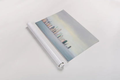 New York Skyline Blue Crop by Julia Purinton. shown as a rolled paper print. Available as archival giclee rolled canvas, fine art paper, or poster print. SKU 46139i.