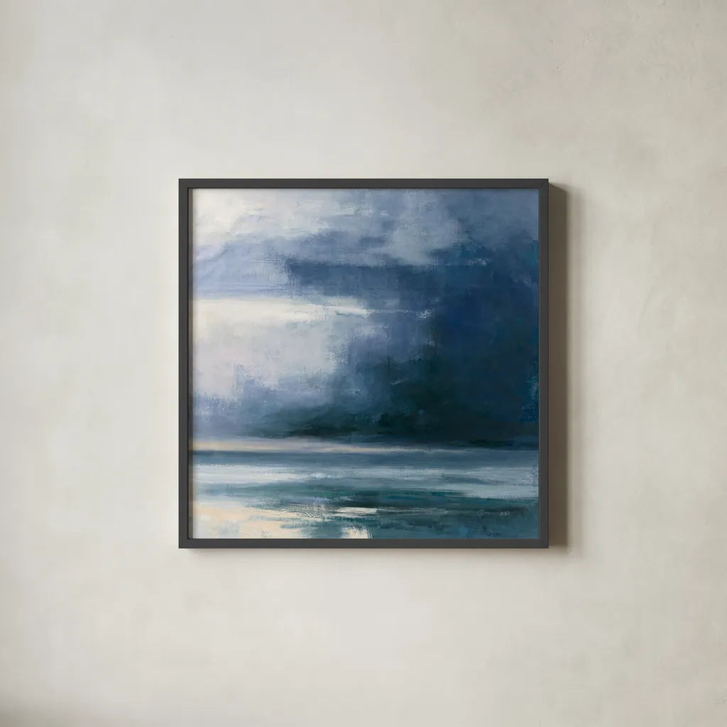 Night Journey by Julia Purinton. Shown in a sleek black glass frame for a contemporary gallery look. Available as an archival giclee rolled canvas, fine art paper, or poster print. SKU 60269a.