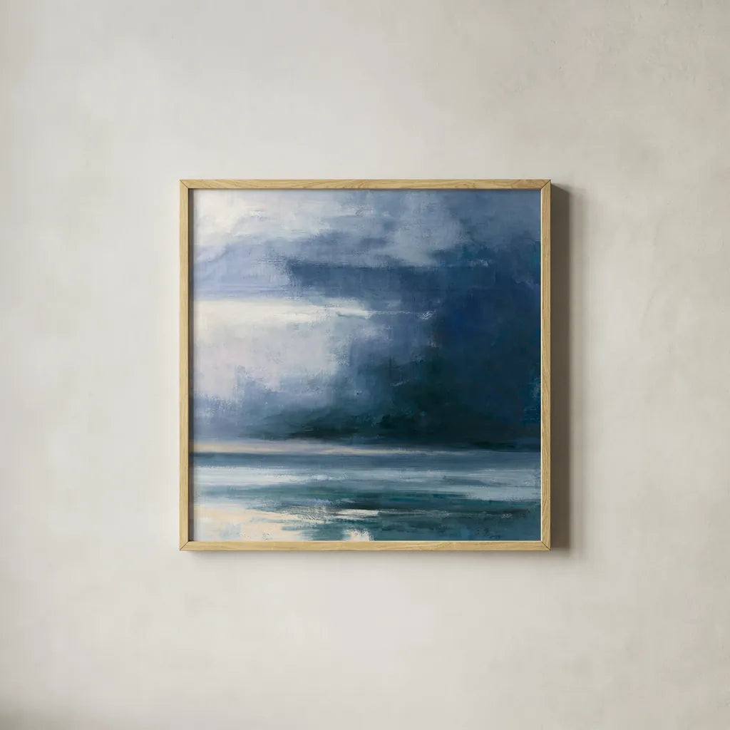 Night Journey by Julia Purinton. Shown in a natural wood glass frame for a timeless modern aesthetic. Available as an archival giclee rolled canvas, fine art paper, or poster print. SKU 60269a.