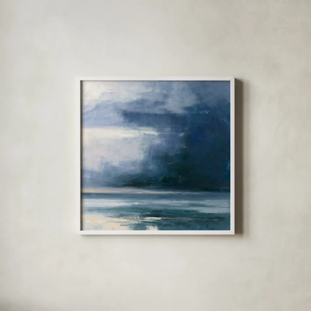 Night Journey by Julia Purinton. Shown in a crisp white glass frame for a clean and minimalist style. Available as an archival giclee rolled canvas, fine art paper, or poster print. SKU 60269a.