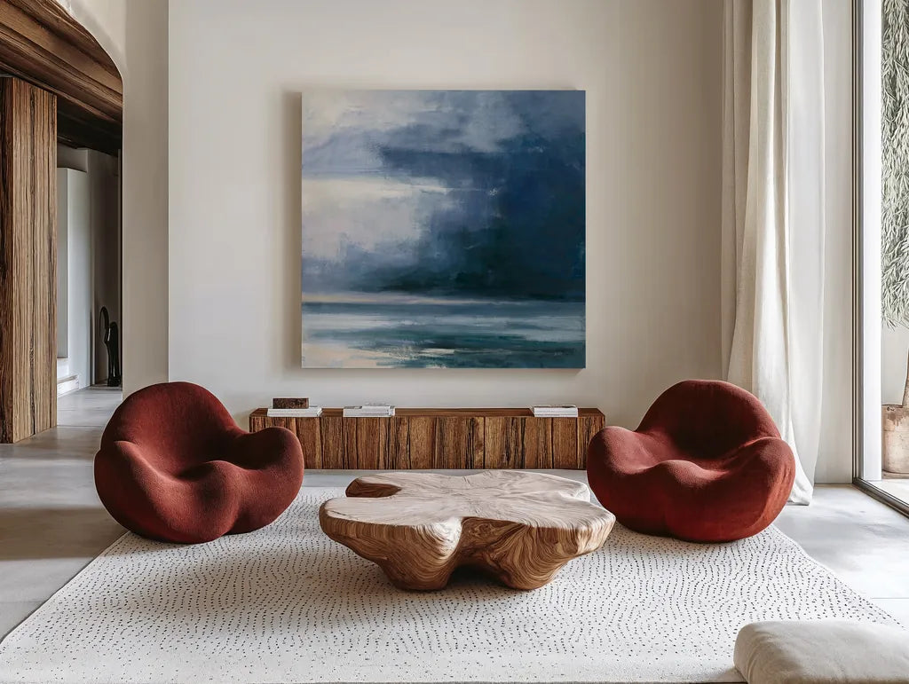 Night Journey by Julia Purinton. Shown as extra-large giant wall art in a modern living room. Available as an archival giclee rolled canvas, fine art paper, or poster print. SKU 60269a.