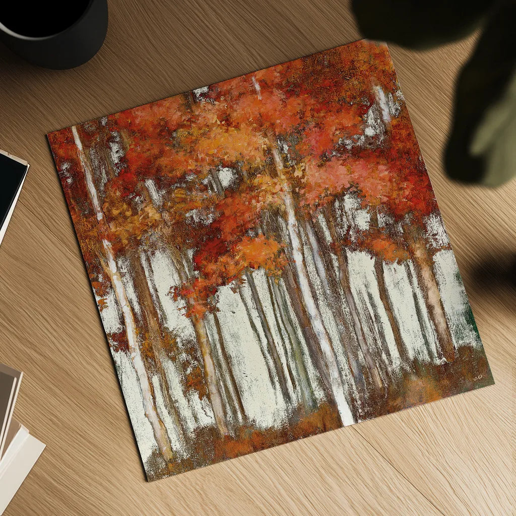 October Woods Light by Julia Purinton. Shown as a detailed flat fine art print, highlighting archival giclee quality. Available as an archival giclee rolled canvas, fine art paper, or poster print. SKU 33483a.