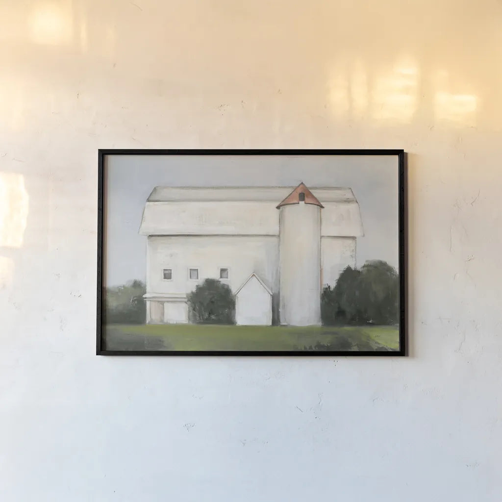 On the Farm Light by Julia Purinton. shown as a paper print in a black flame. Available as a archival giclee rolled canvas, fine art paper, or poster print. SKU 58256i.