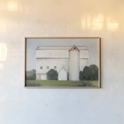 On the Farm Light by Julia Purinton. shown as a paper print in a natural frame. Available as a archival giclee rolled canvas, fine art paper, or poster print. SKU 58256i.
