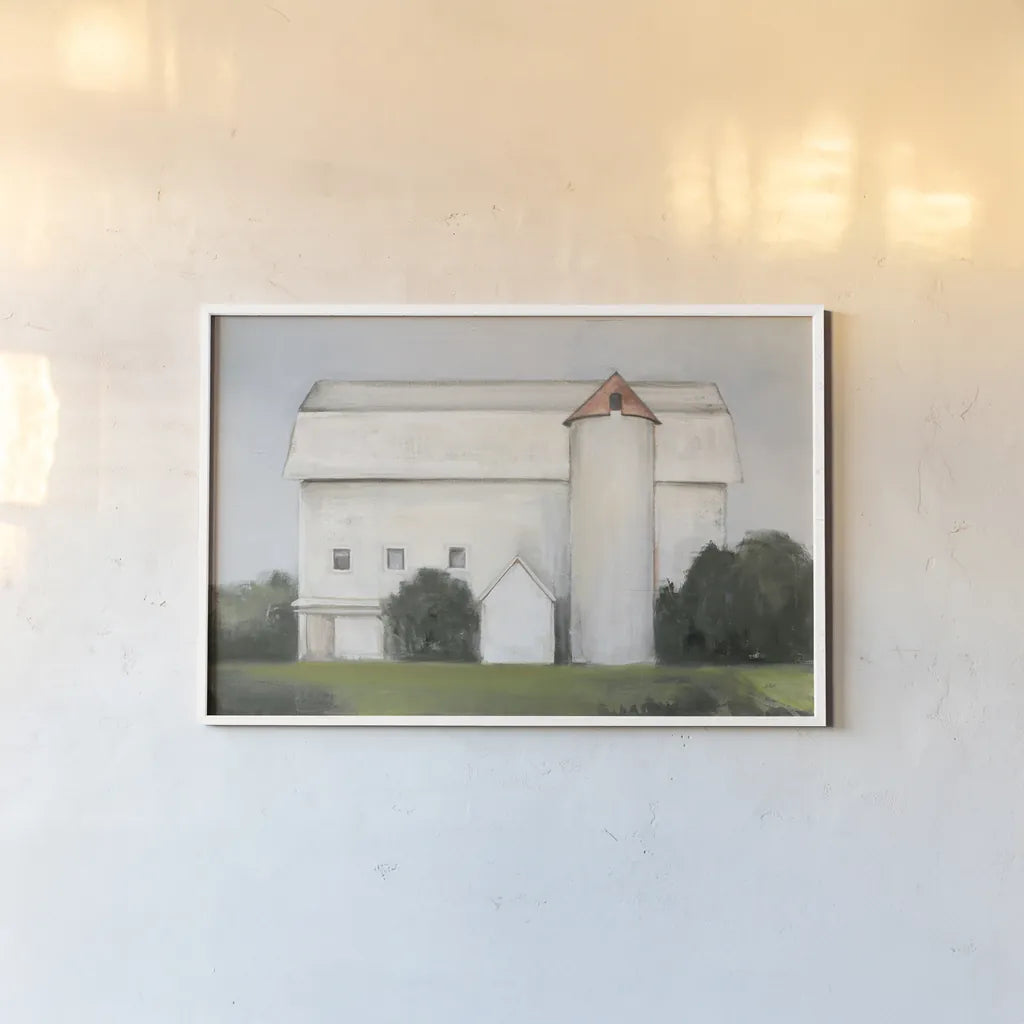 On the Farm Light by Julia Purinton. shown as a paper print in a white frame. Available as a archival giclee rolled canvas, fine art paper, or poster print. SKU 58256i.