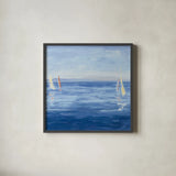 Open Sail with Red Crop by Julia Purinton. Shown in a sleek black glass frame for a contemporary gallery look. Available as an archival giclee rolled canvas, fine art paper, or poster print. SKU 47775a.