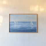 Open Sail with Turquoise by Julia Purinton. shown as a paper print in a natural frame. Available as a archival giclee rolled canvas, fine art paper, or poster print. SKU 25356i.