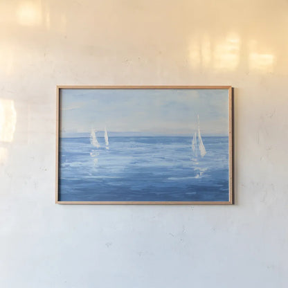 Open Sail with Turquoise by Julia Purinton. shown as a paper print in a natural frame. Available as a archival giclee rolled canvas, fine art paper, or poster print. SKU 25356i.