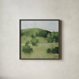 Over the Hill by Julia Purinton. Shown in a sleek black glass frame for a contemporary gallery look. Available as an archival giclee rolled canvas, fine art paper, or poster print. SKU 95217a.
