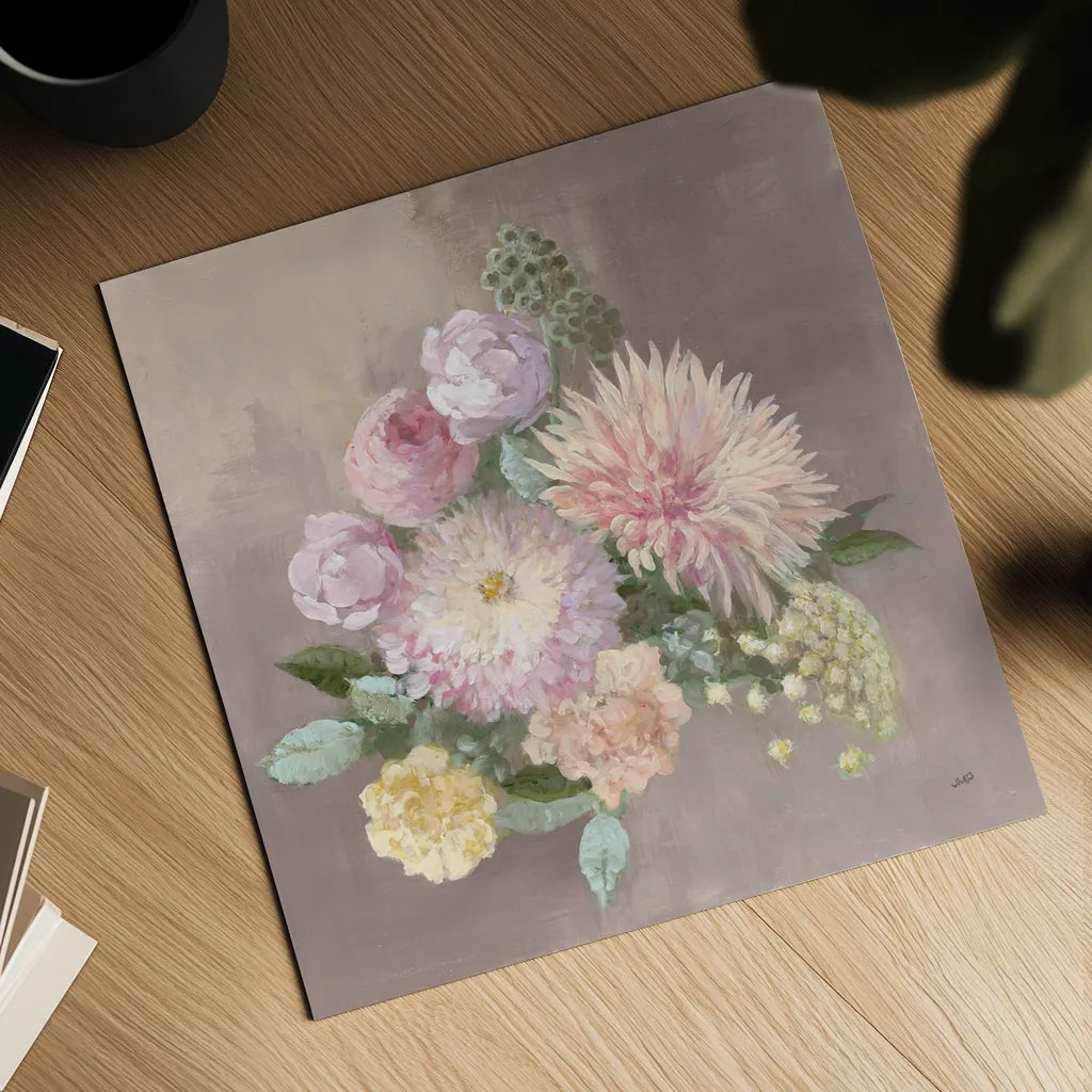 Pale Floral Spray I by Julia Purinton. Shown as a detailed flat fine art print, highlighting archival giclee quality. Available as an archival giclee rolled canvas, fine art paper, or poster print. SKU 65158a.