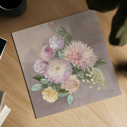 Pale Floral Spray I by Julia Purinton. Shown as a detailed flat fine art print, highlighting archival giclee quality. Available as an archival giclee rolled canvas, fine art paper, or poster print. SKU 65158a.