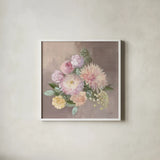 Pale Floral Spray I by Julia Purinton. Shown in a crisp white glass frame for a clean and minimalist style. Available as an archival giclee rolled canvas, fine art paper, or poster print. SKU 65158a.