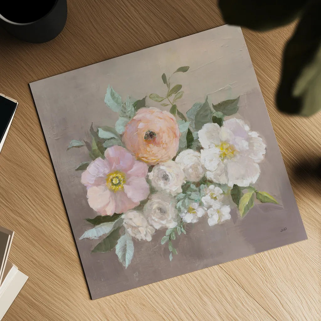 Pale Floral Spray II by Julia Purinton. Shown as a detailed flat fine art print, highlighting archival giclee quality. Available as an archival giclee rolled canvas, fine art paper, or poster print. SKU 65159a.