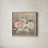 Pale Floral Spray II by Julia Purinton. Shown in a natural wood glass frame for a timeless modern aesthetic. Available as an archival giclee rolled canvas, fine art paper, or poster print. SKU 65159a.