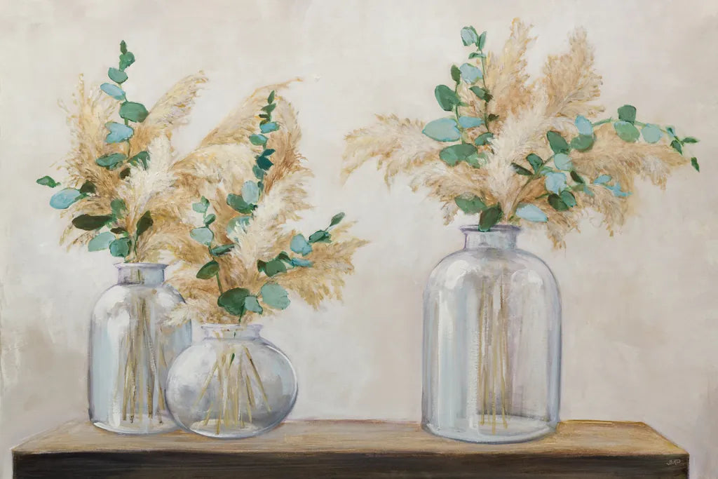 Pampas and Eucalyptus Bouquet by Julia Purinton. SKU 86028i. Archival Giclee Fine art print for wall decor.