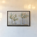 Pampas and Eucalyptus Bouquet by Julia Purinton. shown as a paper print in a black flame. Available as a archival giclee rolled canvas, fine art paper, or poster print. SKU 86028i.