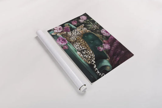 Pampered Pet by Julia Purinton. shown as a rolled paper print. Available as archival giclee rolled canvas, fine art paper, or poster print. SKU 102434i.